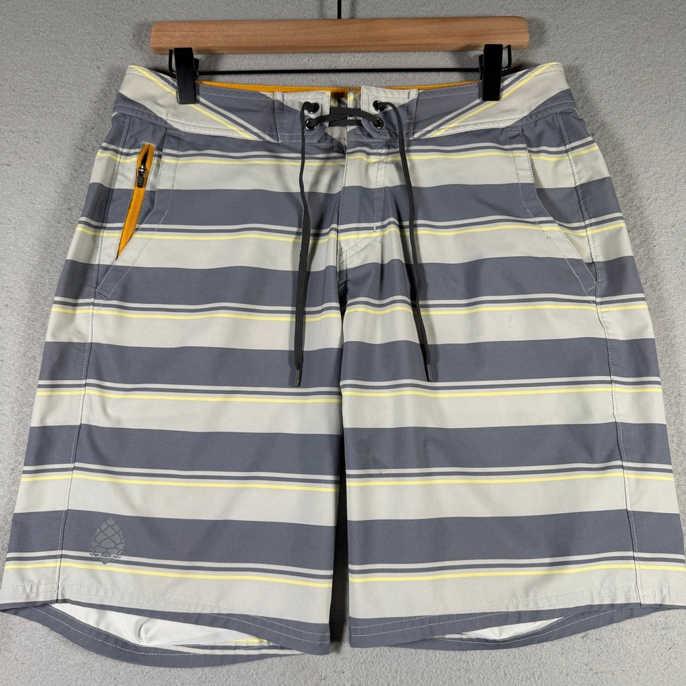 Stio Mens Eddy Board Shorts Grey Yellow Striped Swim Trunks Size 33 x 9 2330